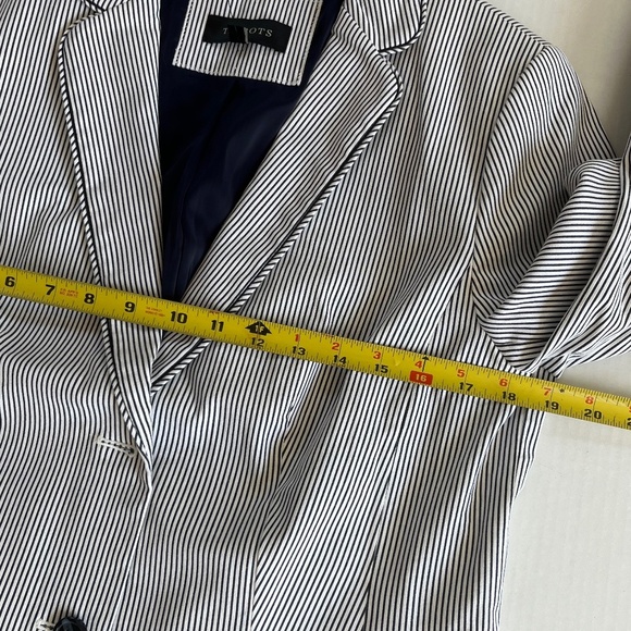 Talbots Sz 10 Navy White Striped Piped Blazer Jacket Patch Pockets Fully Lined - Picture 10 of 11
